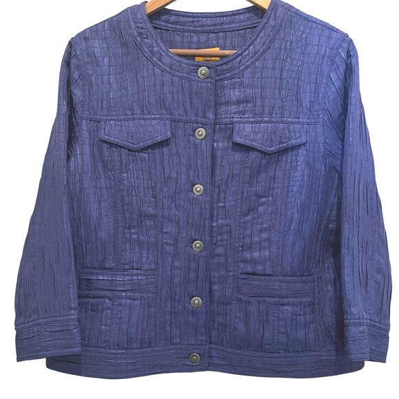RUBY RD Women's Purple Jacket Sz 12 Linen Blend Textured Fabric Pockets Boho - Picture 1 of 12